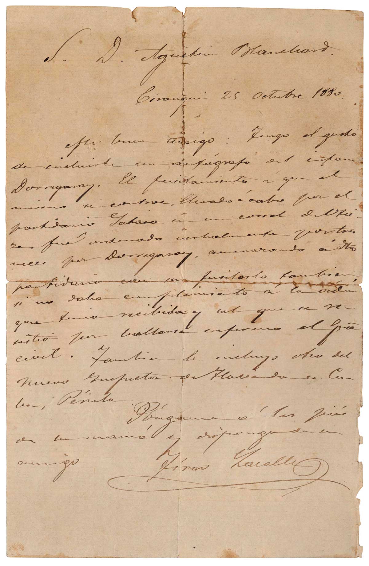“Recuerdos de una Guerra Civil”. Carta de Tirso Lacalle, el Cojo de Cirauqui, a Agustín Blanchard rebatiendo lo afirmado por Antonio Dorregaray, general que fue del ejército carlista, relativo al fusilamiento de un guardia civil en un corral de Oteiza de la Solana durante la guerra civil