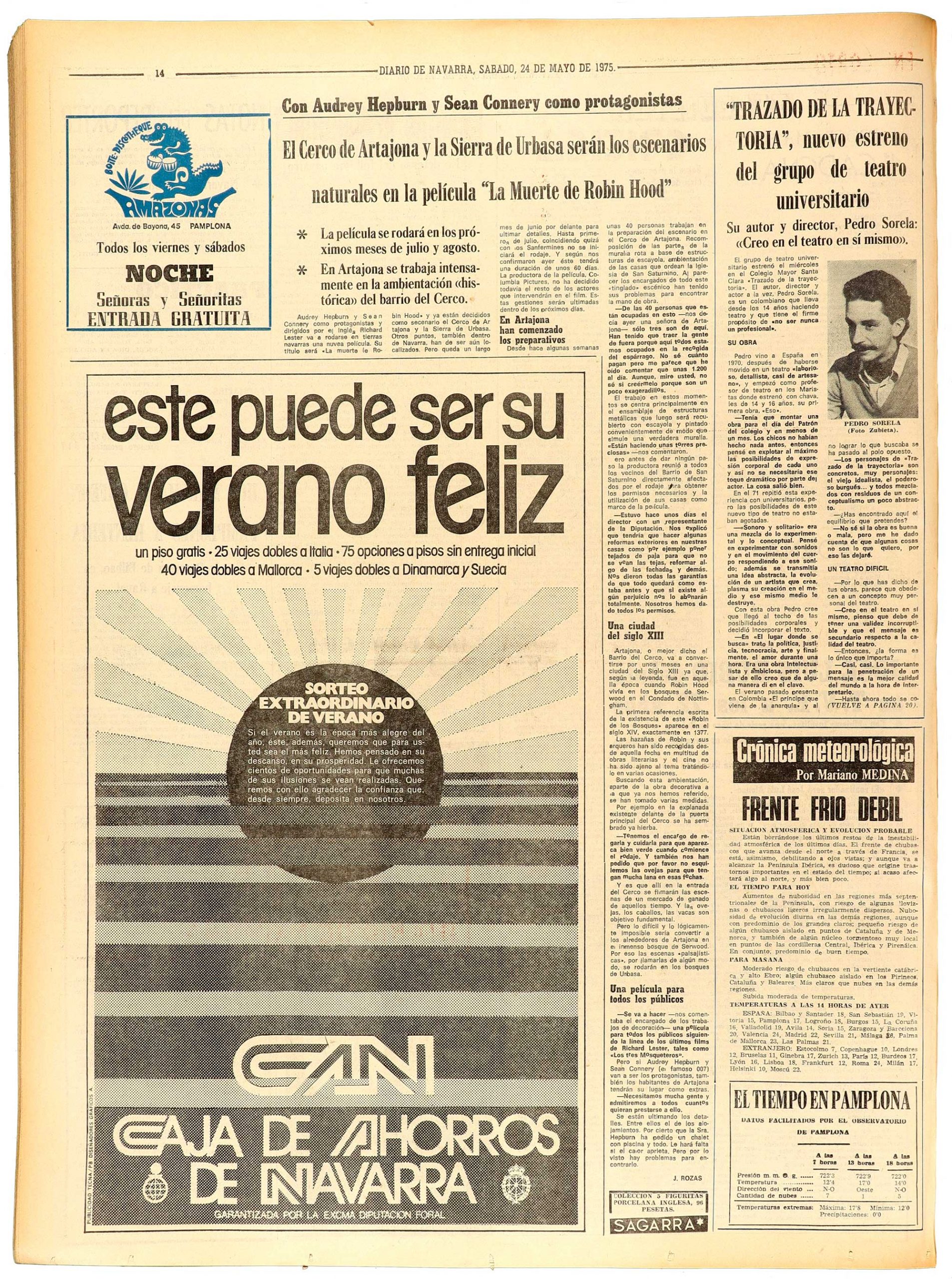 Primera noticia sobre el rodaje de la película “Robin y Marian” en Navarra. Pamplona, 24 de mayo de 1975