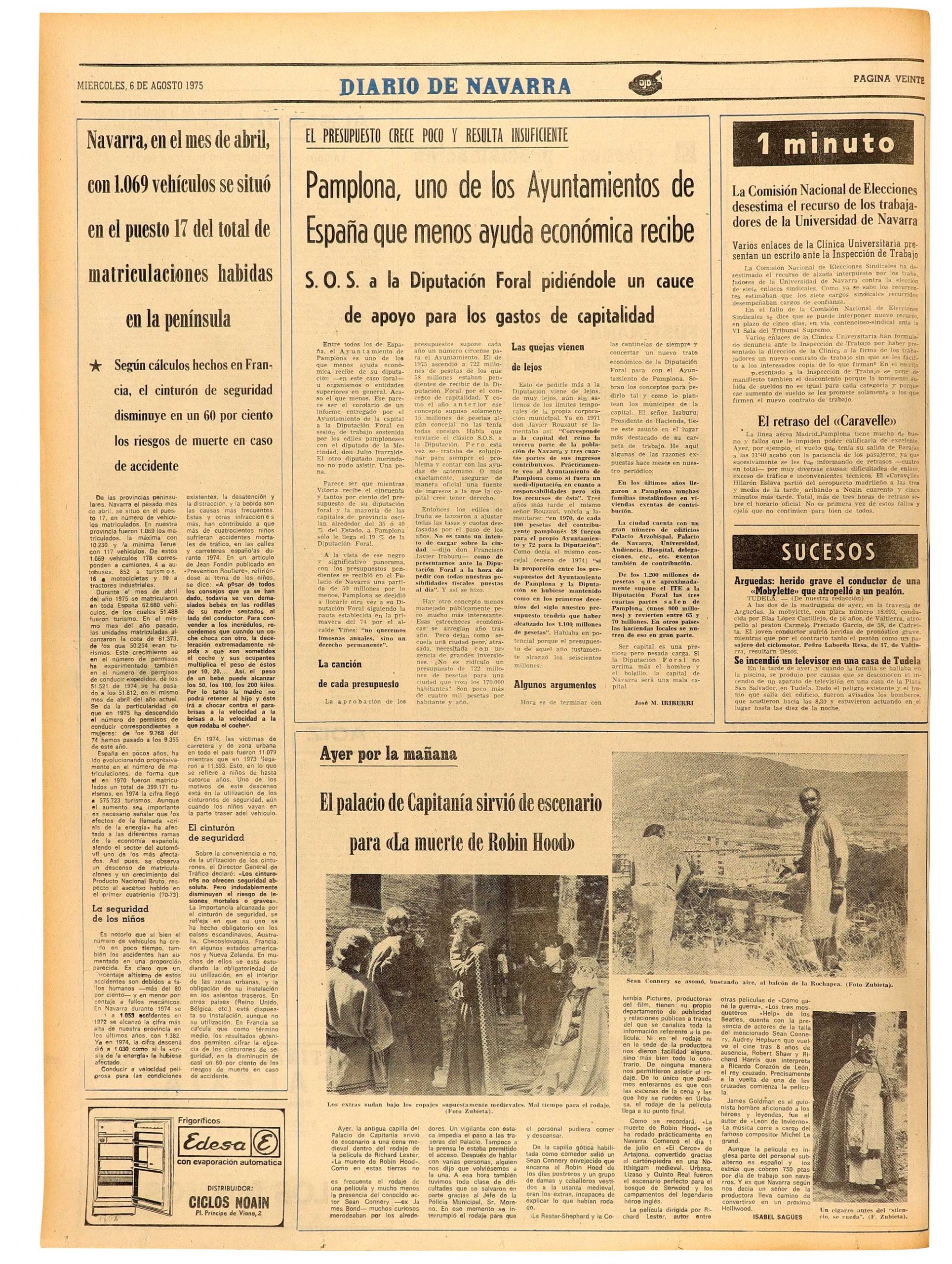 Noticia de prensa sobre el rodaje de escenas en el Palacio de Capitanía de Pamplona