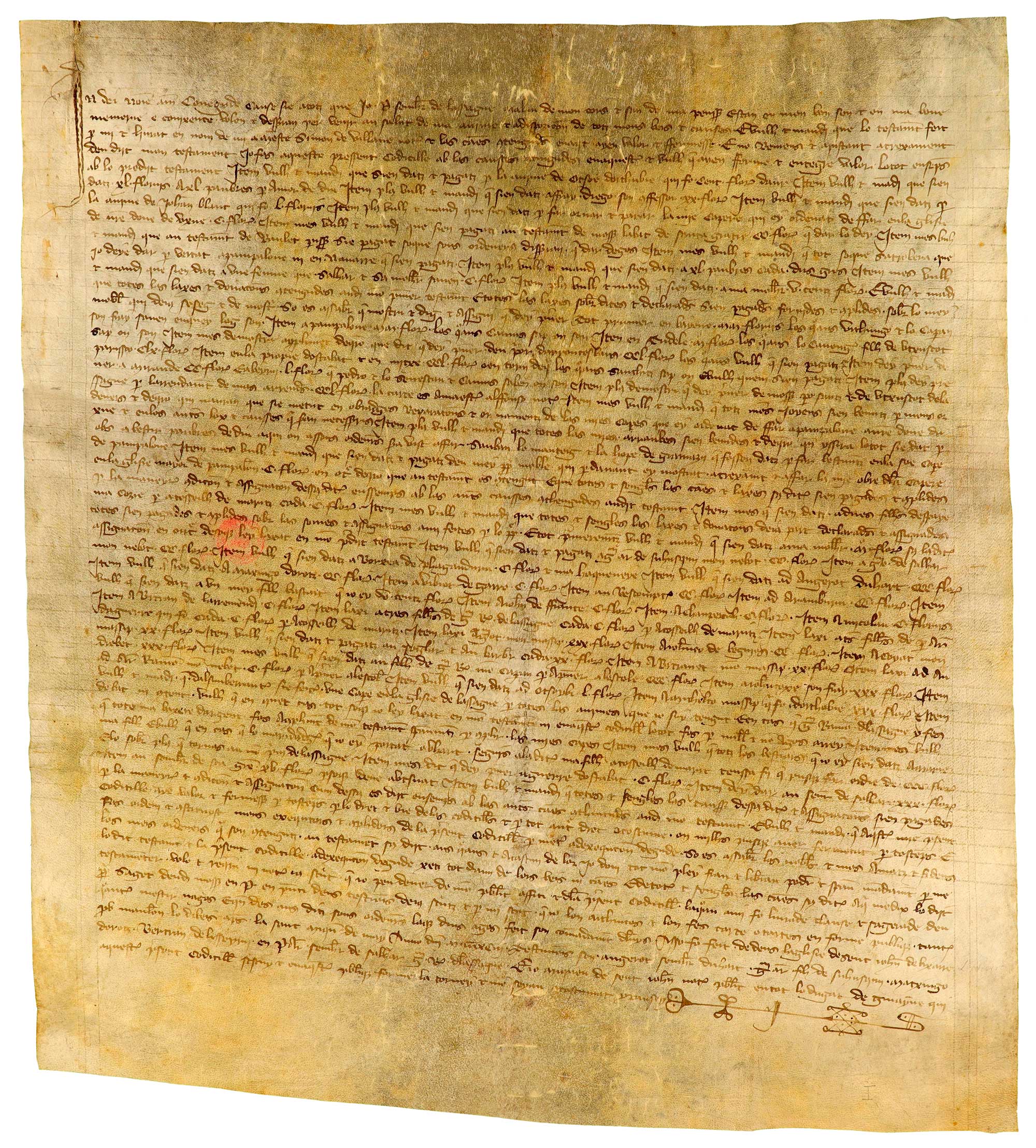 Testamento de Pes de Lasaga, caballero, yerno del infante Luis de Navarra, relatando cómo su suegro le encomendó la recluta de tropas y unírsele con ellas en Nápoles.