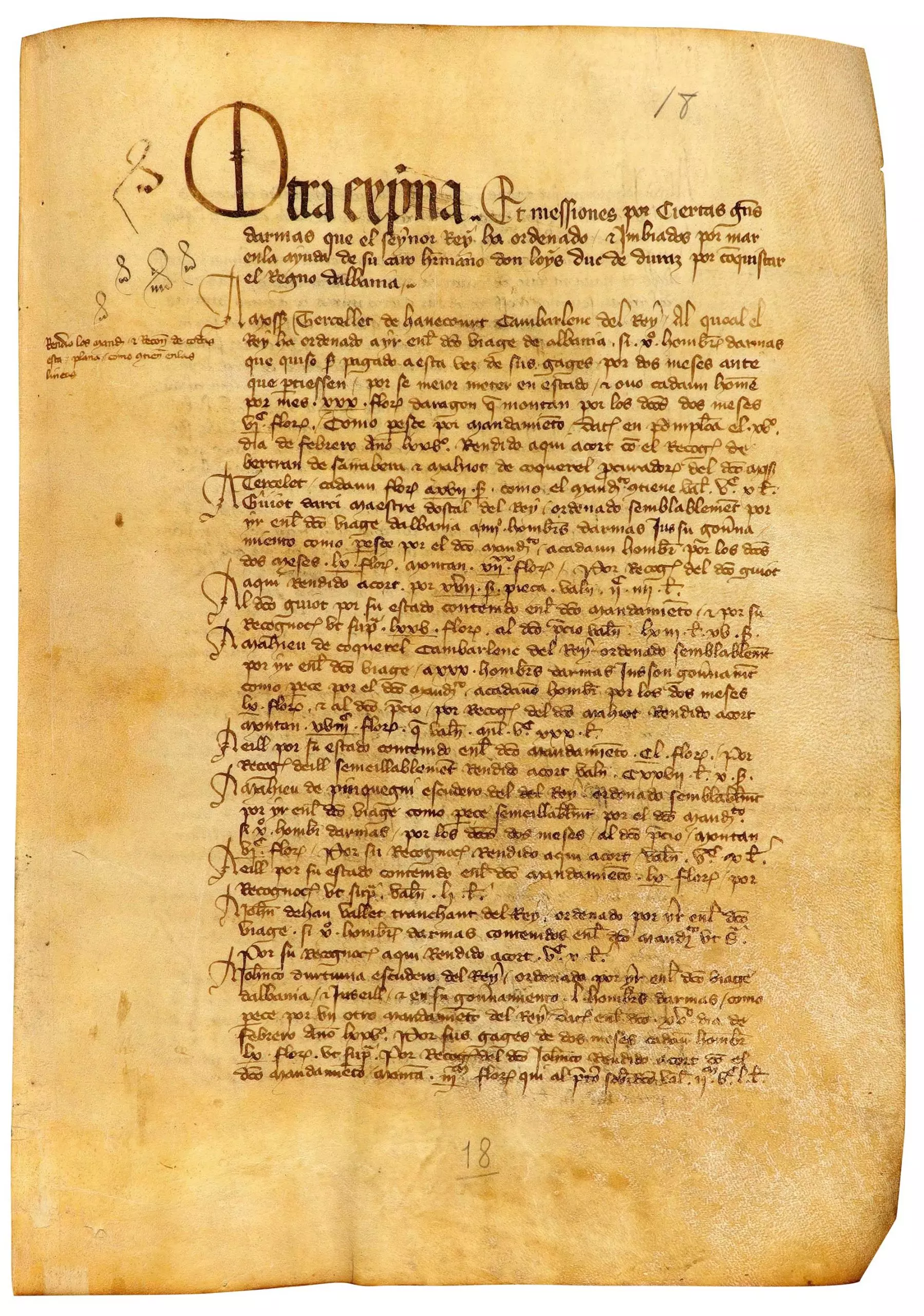 Pago a los 125 hombres de armas reclutados por orden de Carlos II, rey de Navarra, para ayudar a su hermano Luis a conquistar Albania.