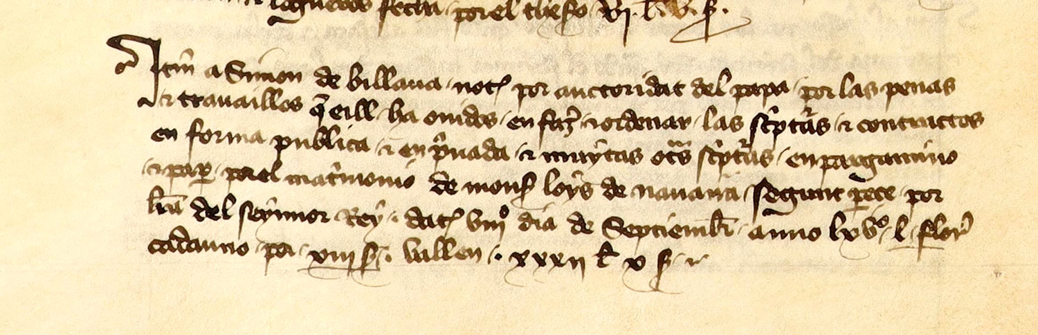Pago a Simón de Villava por los documentos y contratos del matrimonio del infante Luis de Navarra, hermano de Carlos II, rey de Navarra.