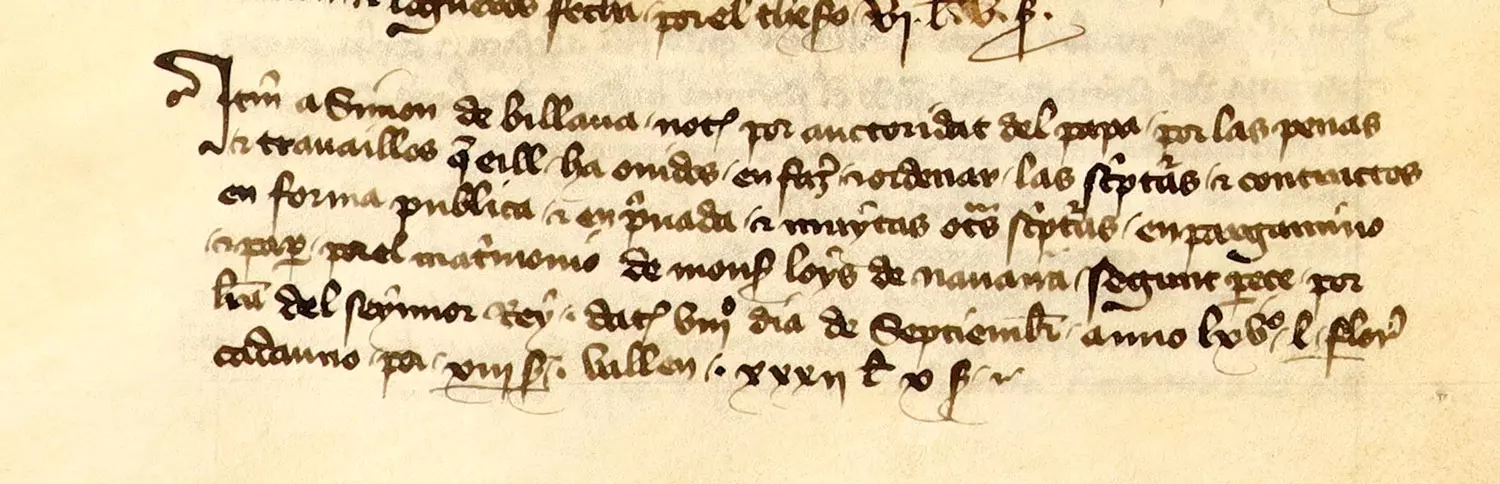 Pago a Simón de Villava por los documentos y contratos del matrimonio del infante Luis de Navarra, hermano de Carlos II, rey de Navarra.