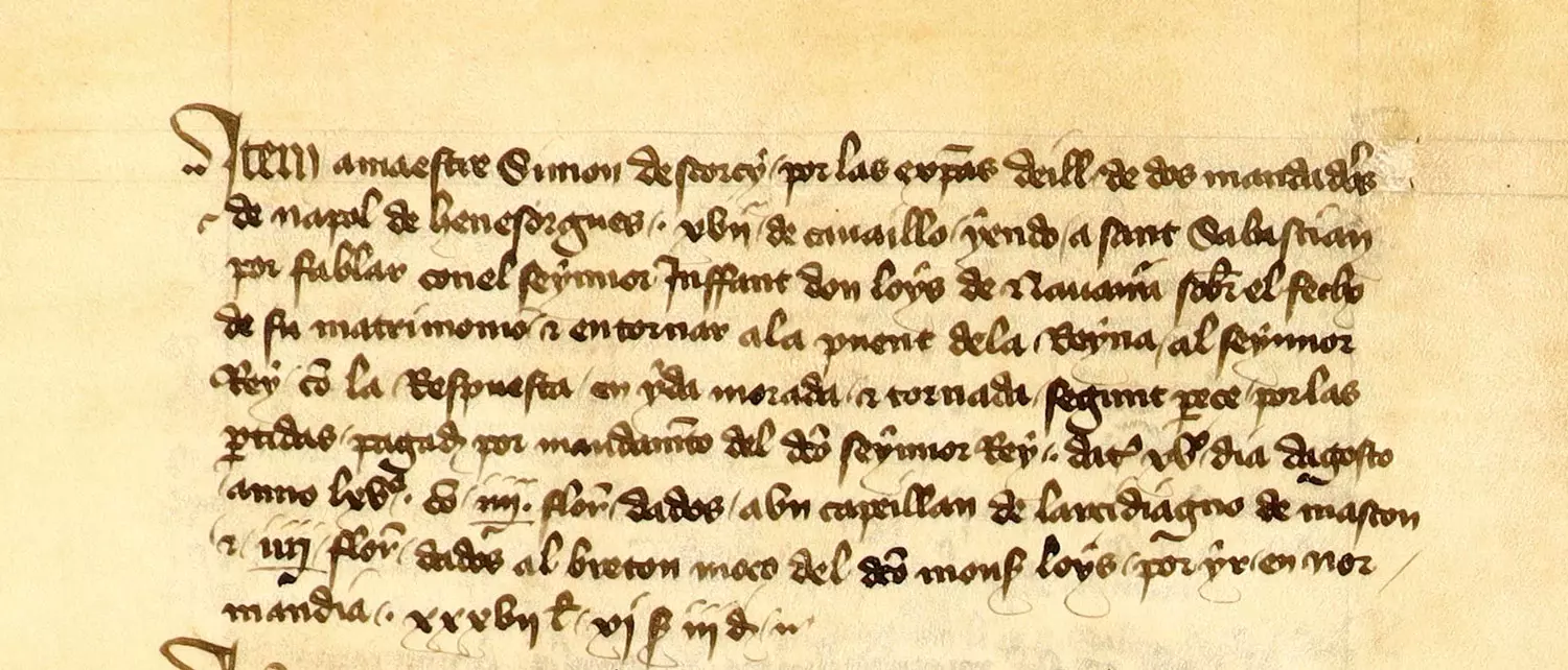 Pago a Napol de Henesorgues y a 17 jinetes enviados a San Sebastíán para negociar el matrimonio del infante Luis de Navarra, hermano de Carlos II, rey de Navarra.