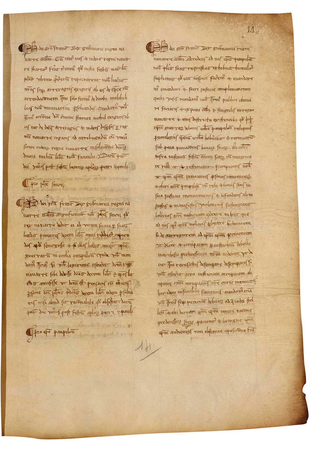 Felipe III el Atrevido, rey de Francia, ordena al gobernador de Navarra que compense al obispo y a la catedral de Pamplona por los daños sufridos durante la guerra.