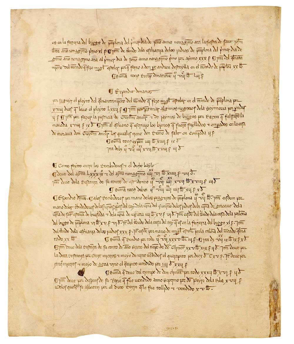 Gastos del baile de Pamplona en la ejecución de Gillhem de Anelier y por el embargo de sus bienes, acusado de falsificar moneda. 1291